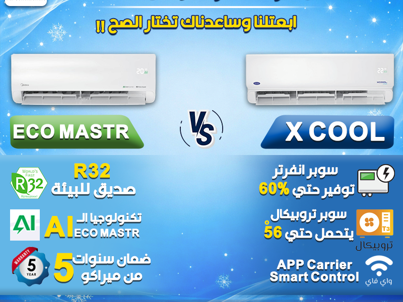 اختيار التكييف المناسب بيفرق في راحتك كل يوم وده الفرق بين كاريير X-Cool وميديا Eco Master