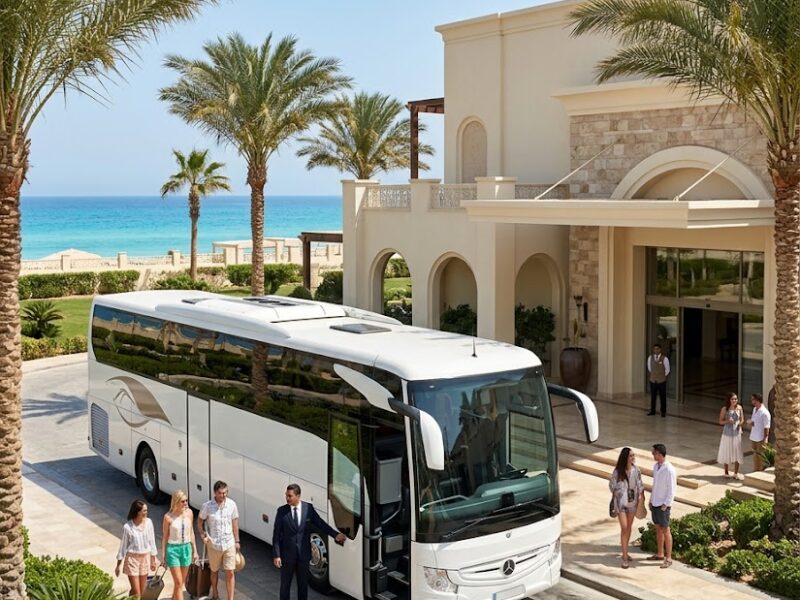Mercedes 50 Seater Tourist Bus Rental with Professional Driver from Cairo to North Coast, Marassi, Almaza Bay and Ras El Hekma