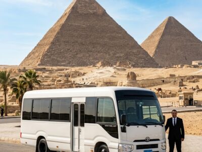 Toyota Coaster 21 Seater Minibus Rental with Professional Chauffeur for Airport Transfers, Cairo Tours, Hurghada and North Coast Trips