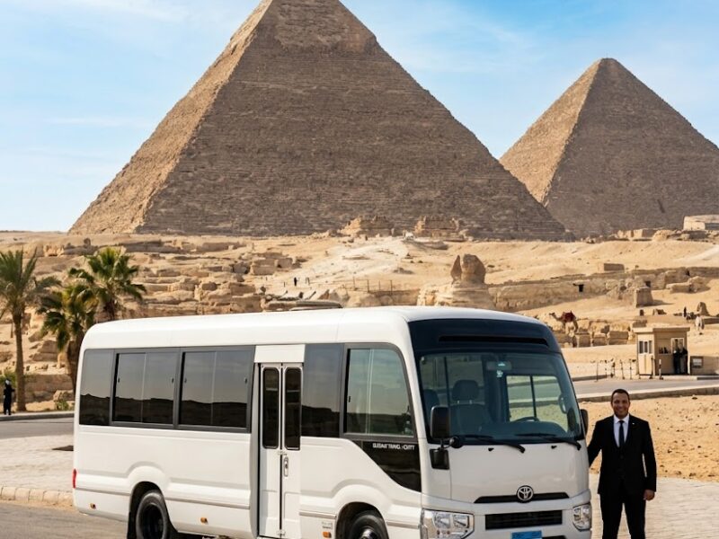 Toyota Coaster 21 Seater Minibus Rental with Professional Chauffeur for Airport Transfers, Cairo Tours, Hurghada and North Coast Trips